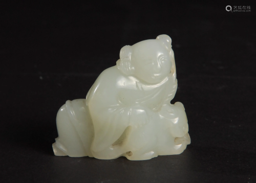 Chinese White Jade Toggle of Boy, 18th Century