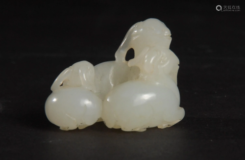 Chinese Jade Carving of 3 Goats, 18th …