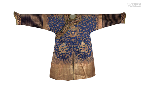 Chinese Blue Ground Dragon Robe, 19th Century