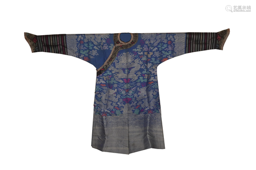 Chinese Blue Ground Dragon Robe, 19th Century