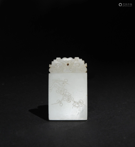 Chinese White Jade Plaque Carved with Flowe…