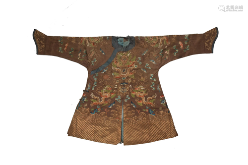 Chinese Small Brown Dragon Robe, Qing Dynasty