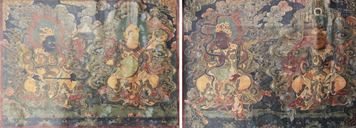 Pair of Thangkas of Guardian Kings, 18th C. …