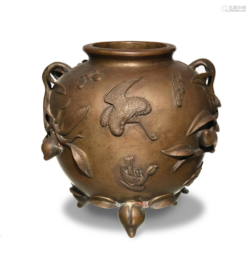 Chinese Peach-Form Bronze Censer, 18-19th Ce…