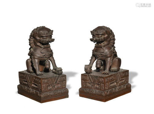 Pair of Chinese Bronze Guardian Lions, 19…