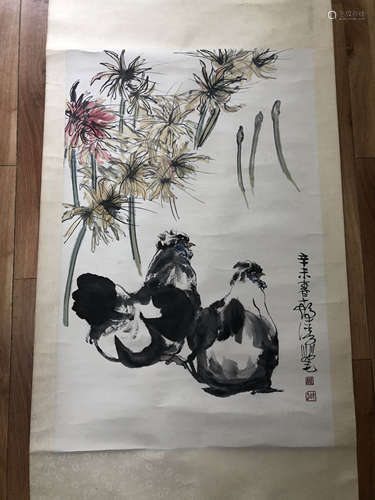 程十发 鸡 立轴