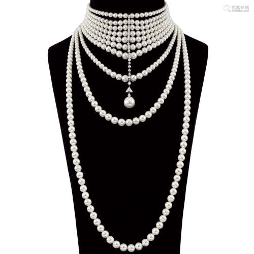 MIKIMOTO | CULTURED PEARL AND DIAMOND NECKLACE    御木本 | 養殖珍珠 配 鑽石 項鏈