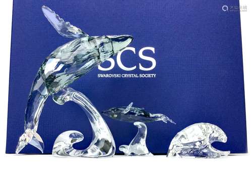 A SWAROVSKI CRYSTAL FIGURE OF A PAIKEA WHALE ALONG WITH ANOTHER