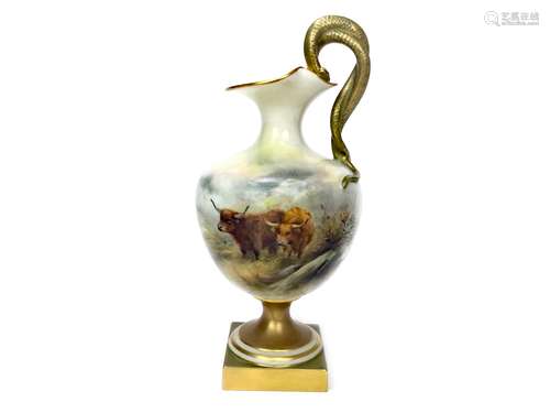 A ROYAL WORCESTER EWER BY HARRY STINTON