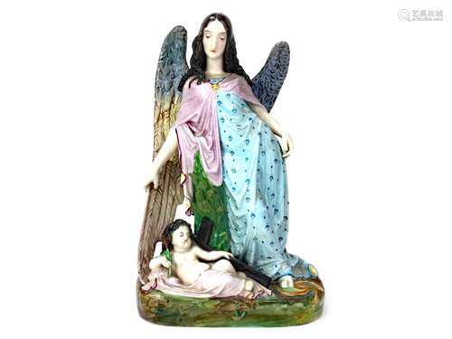 AN EARLY 20TH CENTURY CERAMIC FIGURE GROUP OF AN ANGEL AND CHRIST CHILD