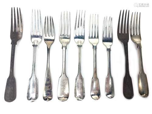 A COMPOSITE SET OF NINE SILVER DESSERT FORKS