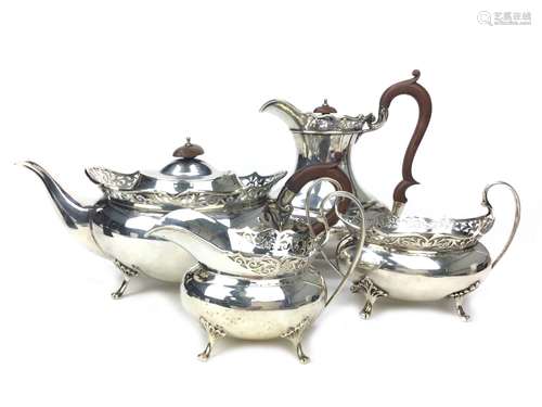 A SILVER FOUR PIECE TEA AND COFFEE SERVICE