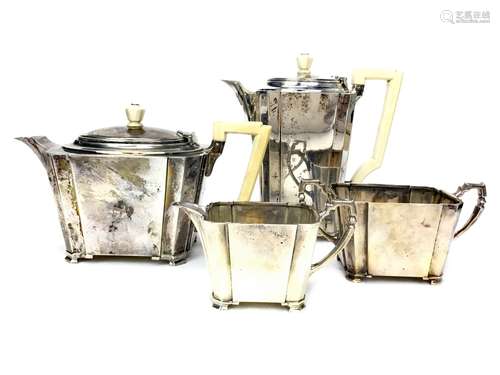 AN ART DECO SILVER FOUR PIECE TEA SERVICE