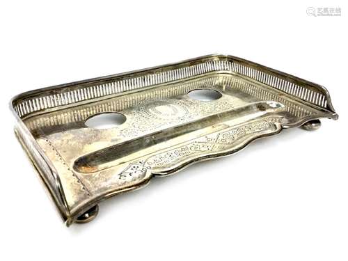 A VICTORIAN SILVER DOUBLE INK STAND