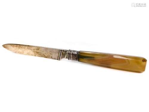 A GEORGE III SILVER AND AGATE LETTER OPENER