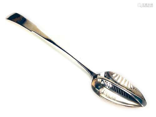 A GEORGE III IRISH SILVER SIEVE SPOON