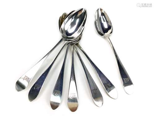 A SET OF SEVEN GEORGE III SILVER TABLE SPOONS