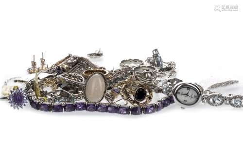 COLLECTION OF SILVER AND OTHER JEWELLERY, including bracelets, rings and earrings, along with a