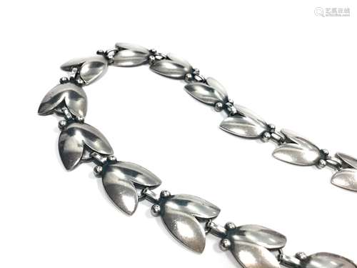 GEORG JENSEN SILVER NECKLACE, formed by tulips, 43.5cm long, with GEORG JENSEN, STERLING DENMARK