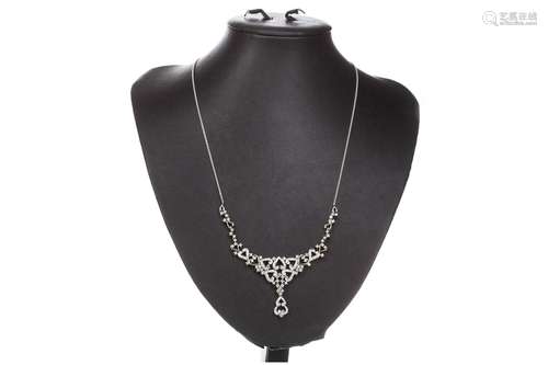 DIAMOND NECKLACE, formed by diamond set heart motifs, to an adjustable eighteen carat gold chain,