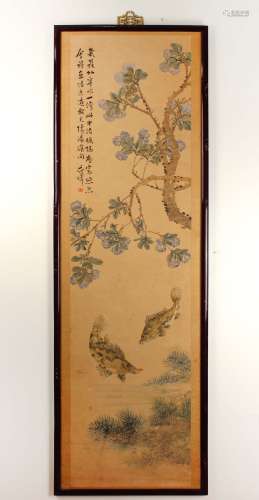 王瘦峰 1942年作花鸟对屏 纸本 设色 镜框