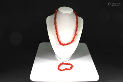 红珊瑚随形珠手串和项链