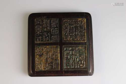 晚清民国时期紫檀镶嵌四枚篆体方形铜印