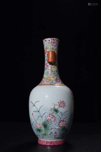 A Chinese Famille Rose Lotus Painted Porcelain Vase