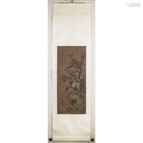 A Chinese Flower&bird Painting Silk Scroll, Shen Quan Mark