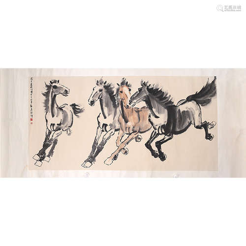 A Chinese Horse Painting Scroll, Xu Beihong Mark