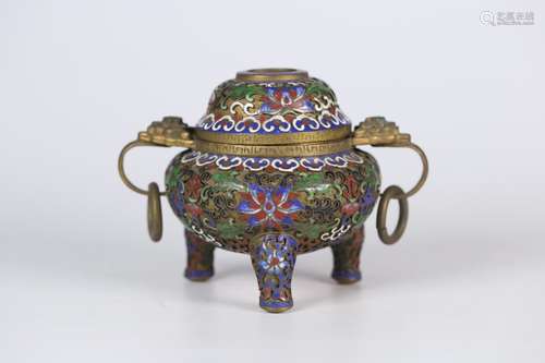 A Chinese Enamel Floral Bronze Incense Burner