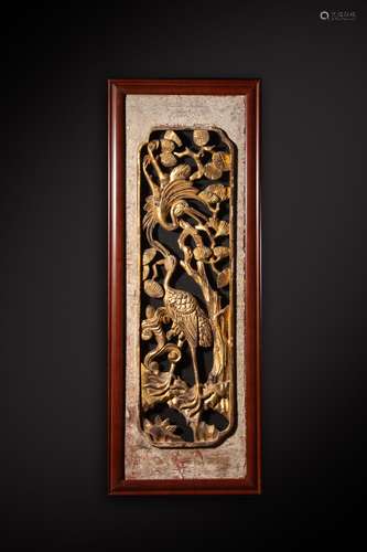 A Chinese Carved Wood Gild Painting Hanging Screen