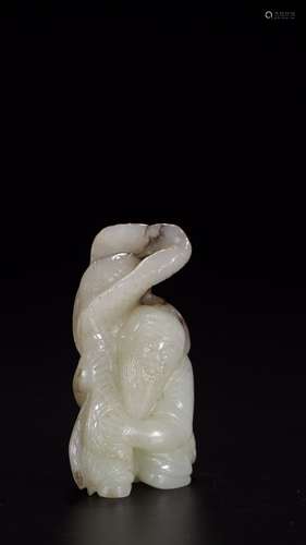 A Chinese Carved Hetian Jade Fisherman Ornament