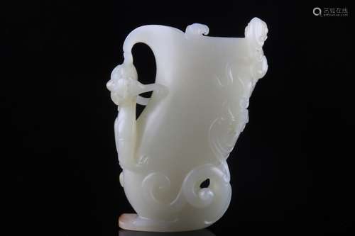 A Chinese Carved Hetian Jade Jue Cup