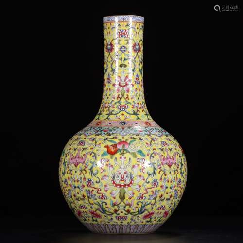 A Chinese Yellow Famille Rose Gild Floral Porcelain Vase