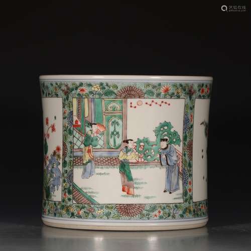 A Chinese Multi Colored Figure Painted Porcelain Brush Pot