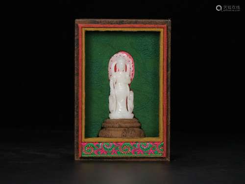 A Chinese Carved Hetian Jade Guanyin Statue