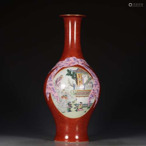 A Chinese Wood Grain Glaze Figure Painted Porcelain Vase