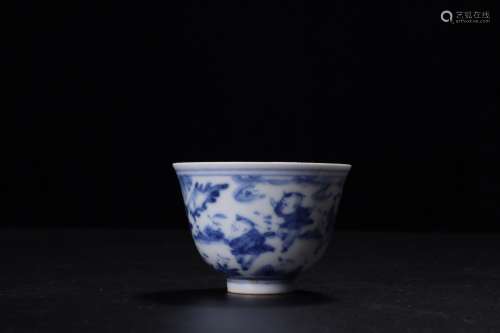 A Chinese Blue and White Figure Painted Porcelain Cup