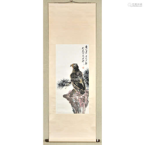 A Chinese Eagle Painting Scroll, Tang Yun Mark