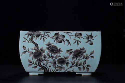 A Chinese Ink Colored Floral Porcelain Square Washer