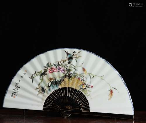 A Chinese Flower&Bird Painted Folding Fan