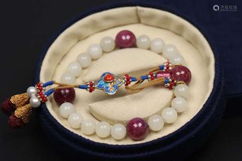 A Chinese Hetian Jade Beads Hand String