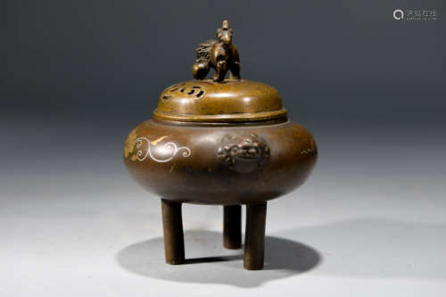 A Chinese Silver Inlaying Copper Aromatherapy Censer