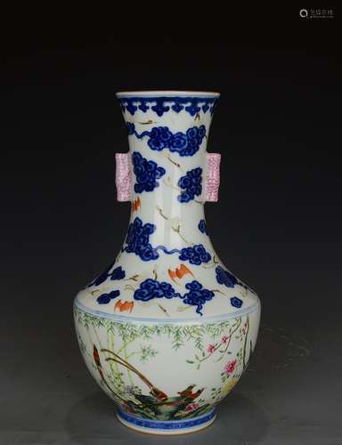 A Chinese Famille Rose Flower&Bird Pattern Porcelain Zun