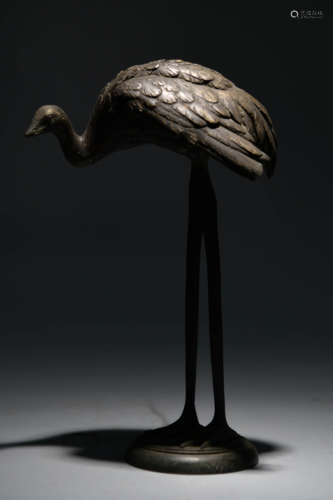 A Chinese Copper Crane Shaped Ornament