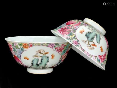 A Pair of Chinese Floral Porcelain Bowls