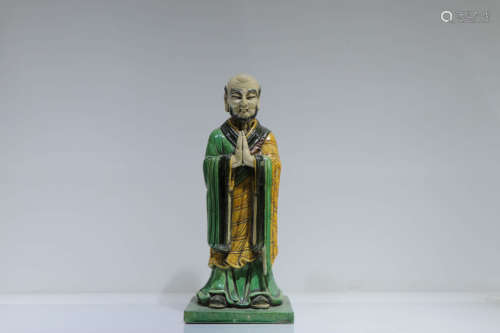 A Chinese Tricolour Porcelain Statue of Kassapa Thera