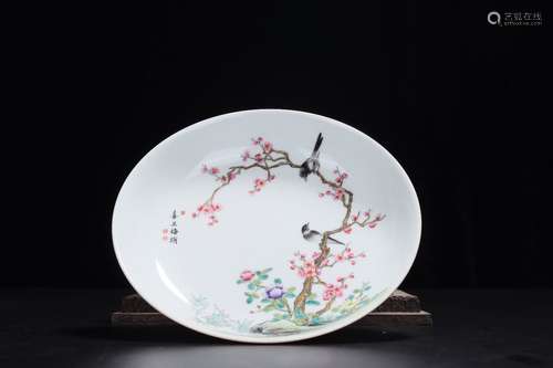 A Chinese Carmine Famille Rose Flower&Bird Pattern Porcelain Plate