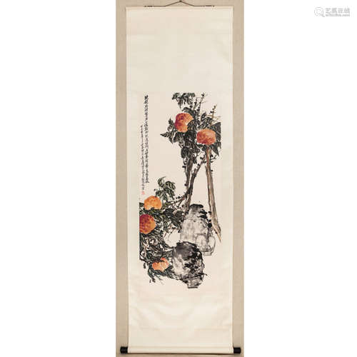 A Chinese Peach Painting Scroll, Wu ChangshuoMark